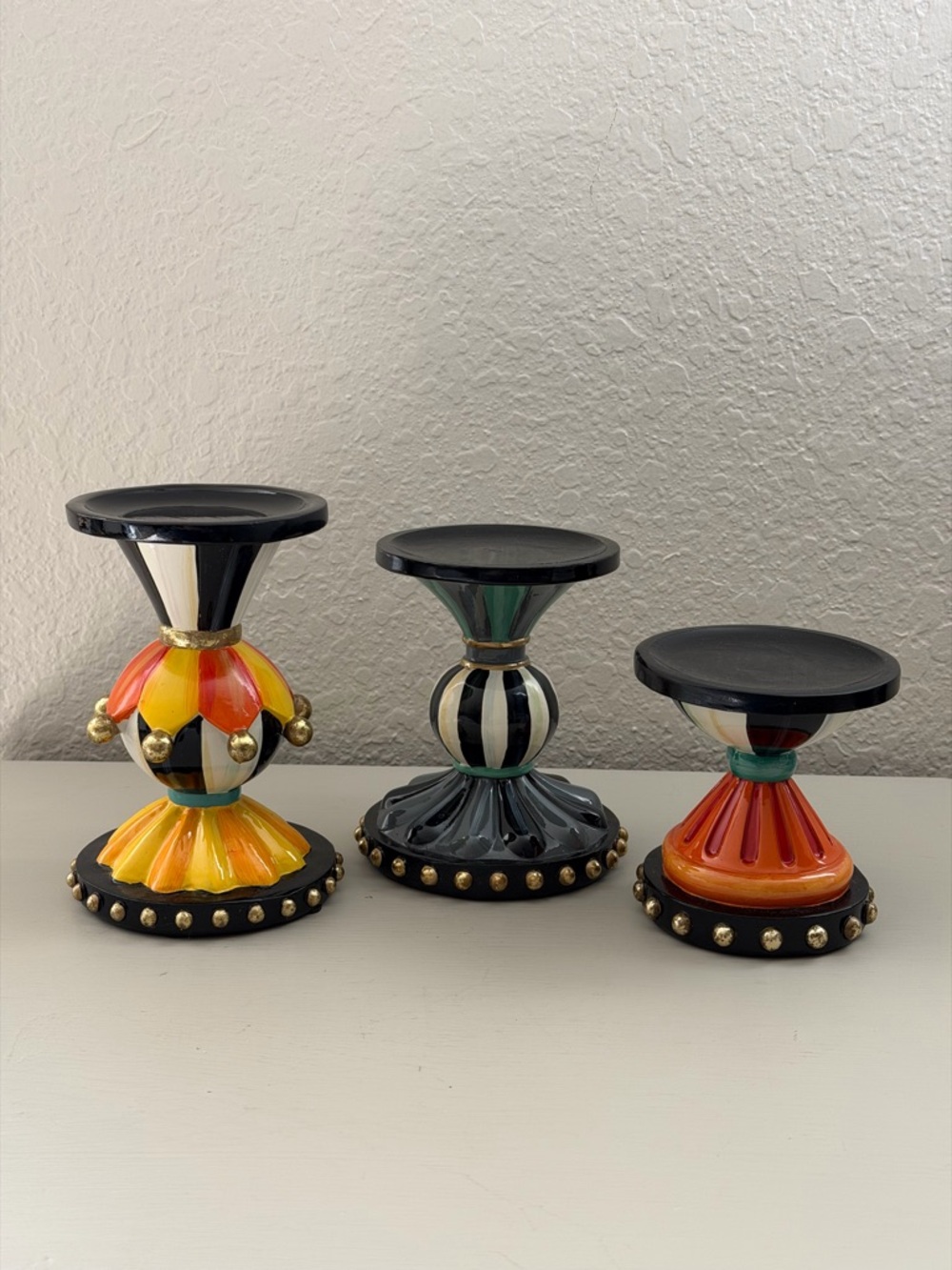 MacKenzie-Childs set of 3 Candle Holders Fall Halloween Festive